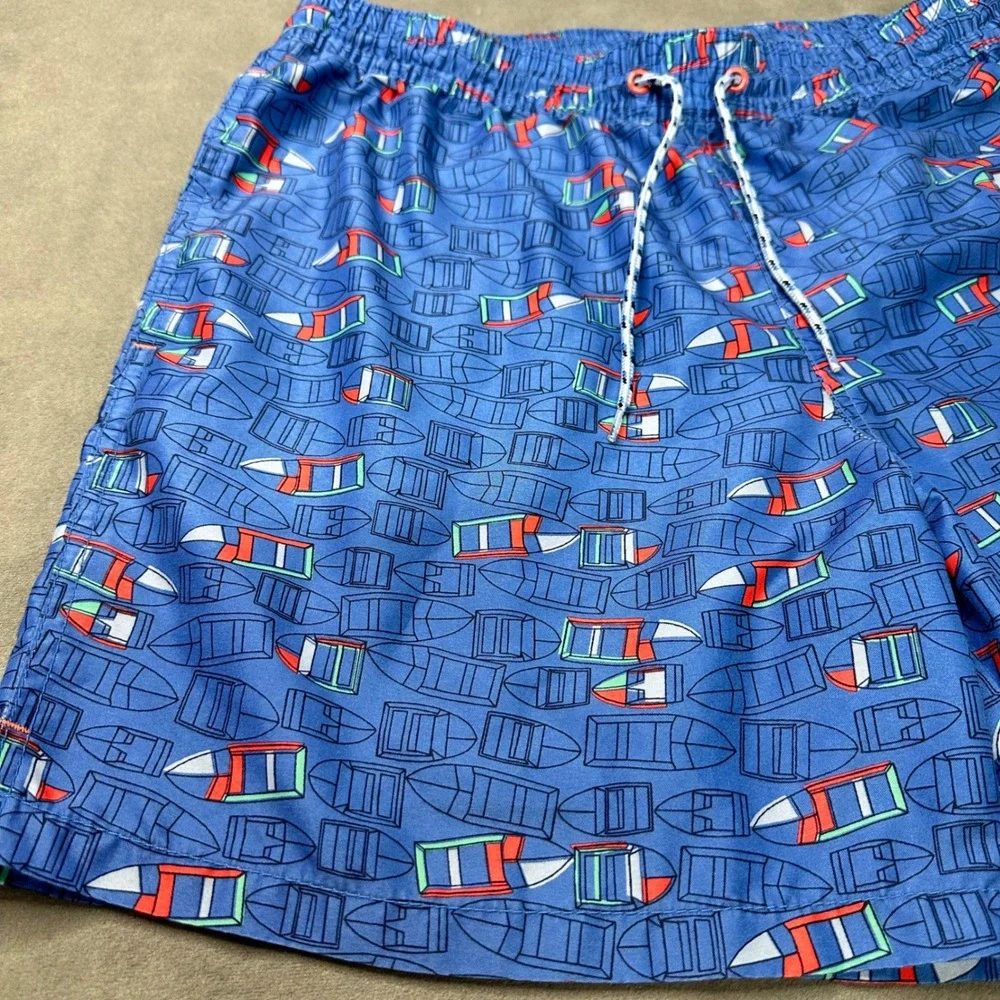Goodfellow Swim Trunks Men M Blue Sailboat Print Elastic Waist Excellent